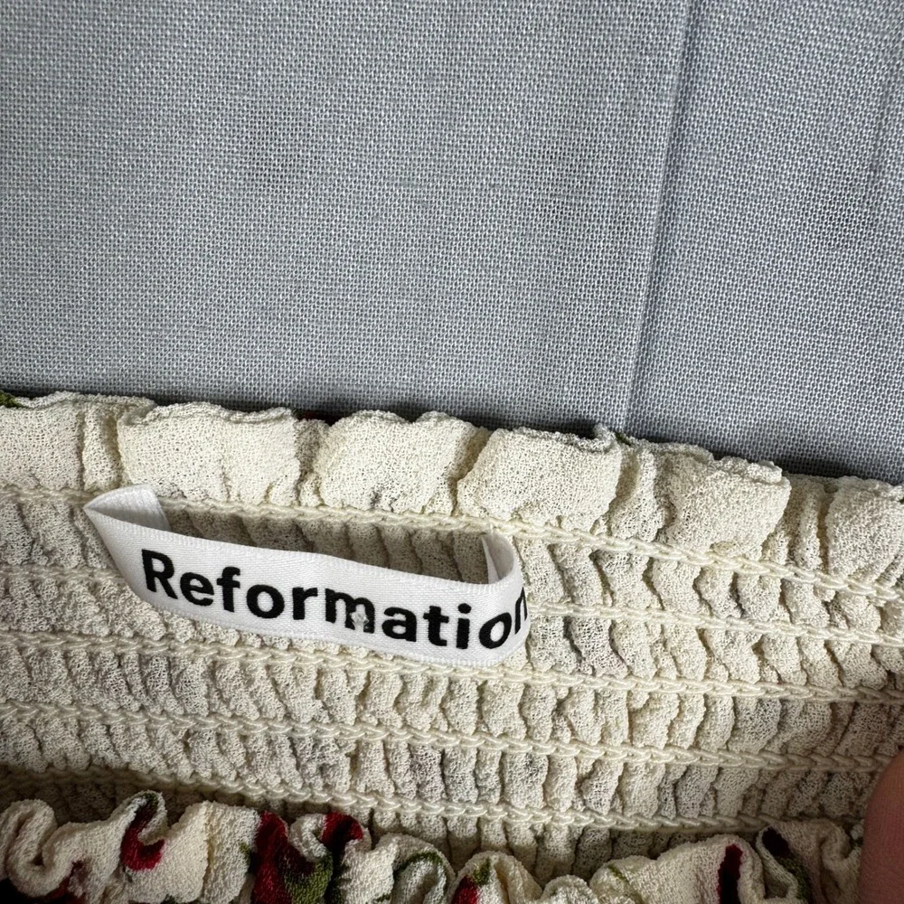 Reformation pinto rose print top Marion‎ Square Neck Puff Sleeve Crop smocked M